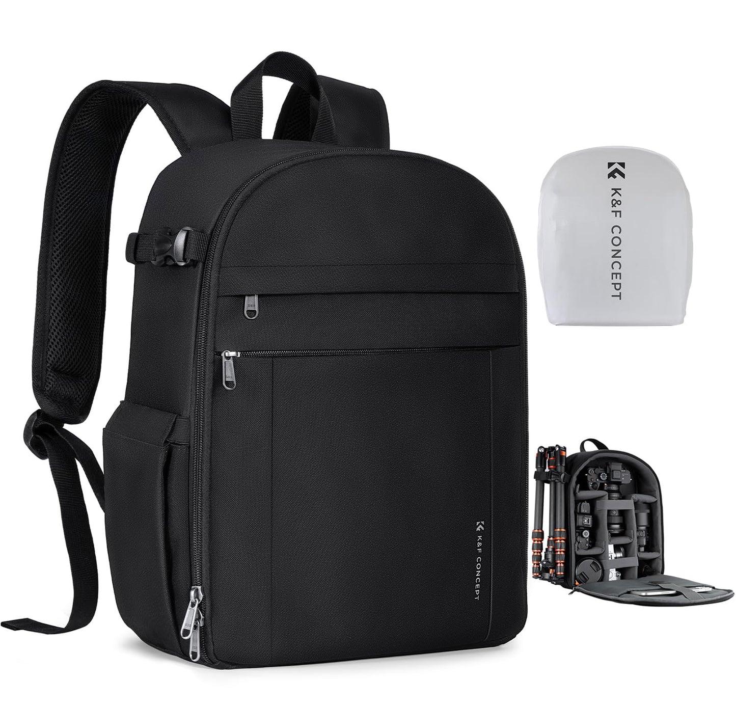 K&F CONCEPT Lightweight Camera Backpack Bag, Professional Photography Bag Compatible with Canon/Nikon/Sony Camera and Lens Accessories, Camera Case with Tripod Strap & Rain Cover