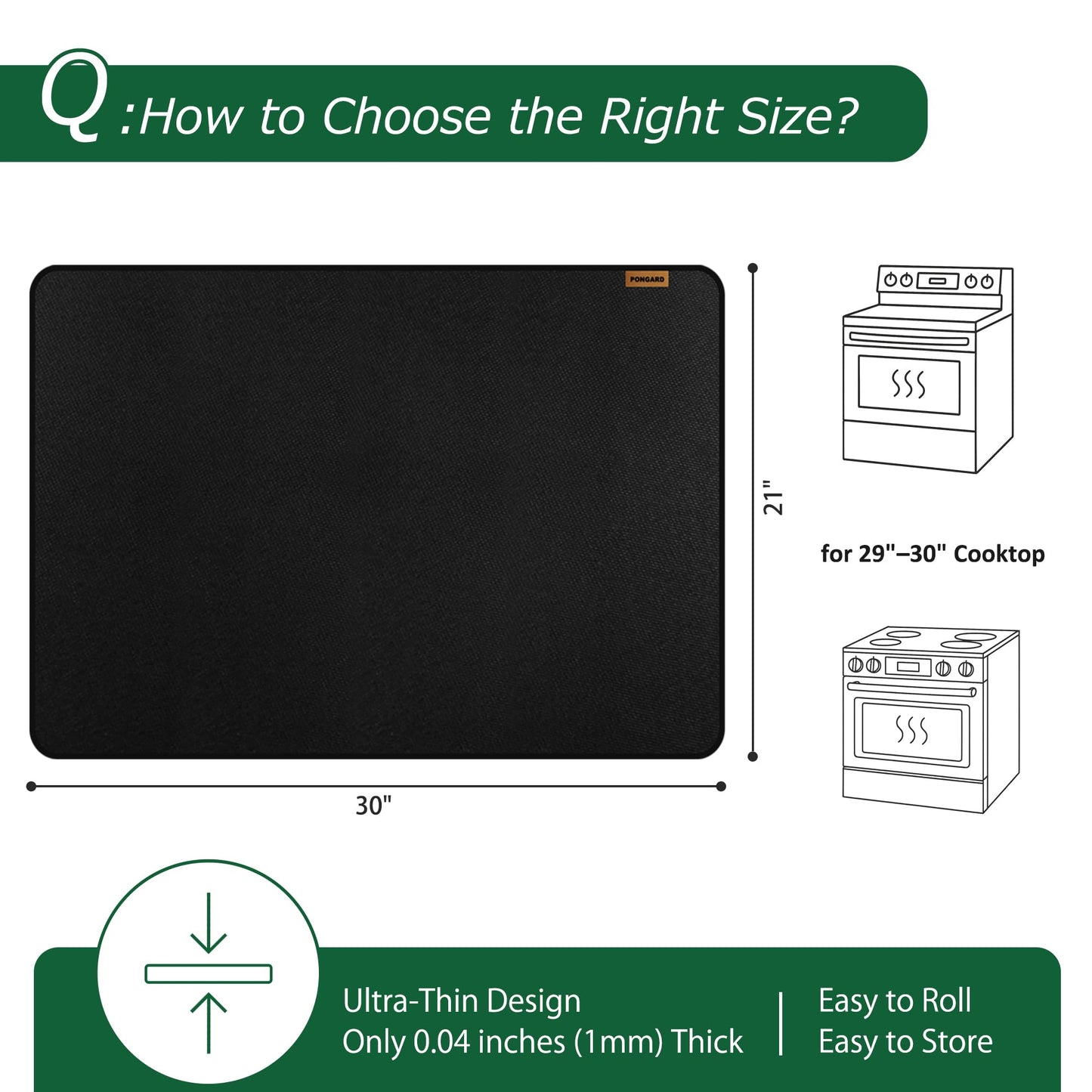 PONGARD Fireproof Stove Top Covers for Electric Stove, Waterproof & Heat Resistant Mat for Glass Top, Stovetop Protector, Anti-Scratch, 30x21 Black