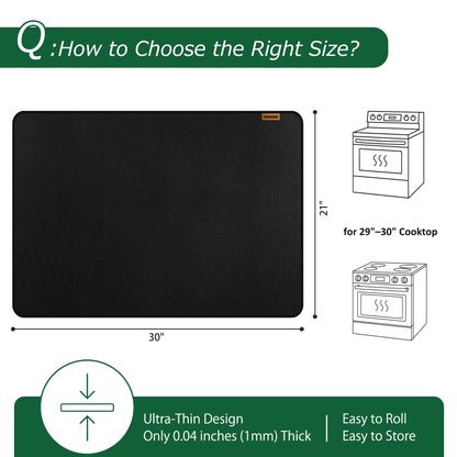 PONGARD Fireproof Stove Top Covers for Electric Stove, Waterproof & Heat Resistant Mat for Glass Top, Stovetop Protector, Anti-Scratch, 30x21 Black