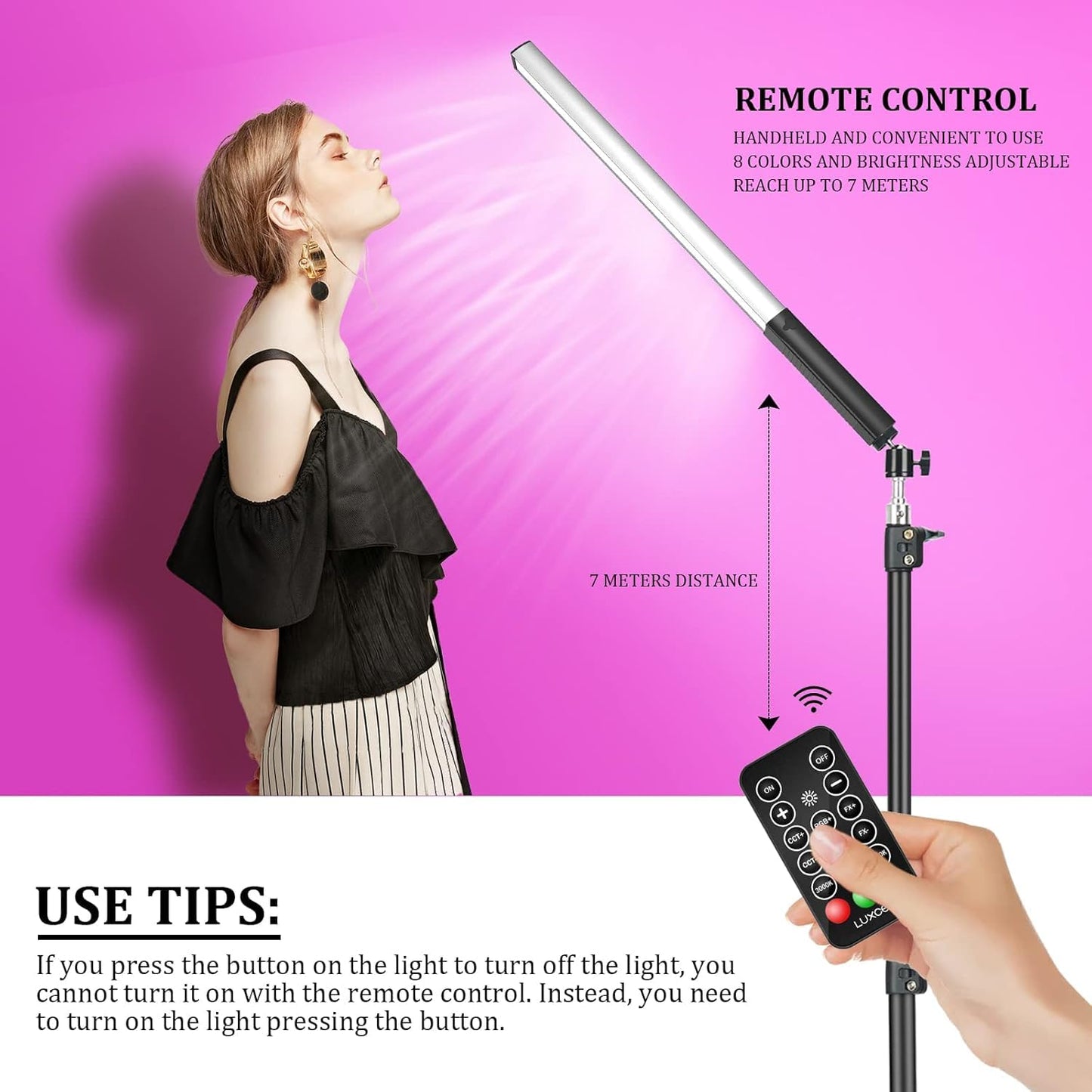 LUXCEO RGB LED Photography Lighting Portable Wand Handheld LED Video Light 1000 Lumens CRI 95+ USB Rechargeable with Remote Control, Carry Bag, Adjustable Color Temperature 3000K-6000K and 36 Colors