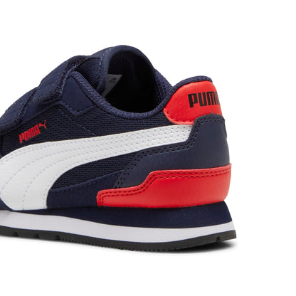 PUMA Unisex-Child ST Runner V4 Mesh Hook and Loop Shoes, Navy-White-Red AH24, Little Kid