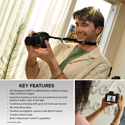 Canon EOS R100 Mirrorless Camera RF-S18-45mm F4.5-6.3 is STM Lens Kit, 24.1 Megapixel CMOS (APS-C) Sensor, 4K Video, Wi-Fi & Bluetooth, Beginner Photographers and Creators, Digital Camera, Black