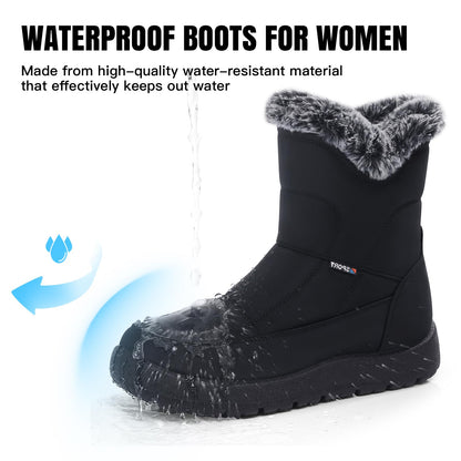 SHIBEVER Women's Snow Boots Winter: Waterproof Fur Lined Anti-Slip Ankle Booties Outdoor Comfortable Furry Women Snow Boot Black
