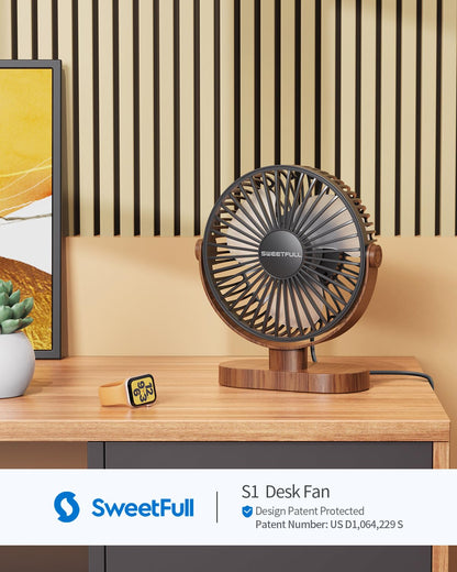 SWEETFULL Pequeño Ventilador de Escritorio USB (Madera Negra)