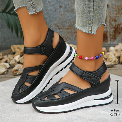 Orthopedic Shoes for Women 2026 Summer Comfortable Platform Hollow Out Breathable Wedge Sneakers Closed Toe Sandals Wide With Fit Gladiator Sport Sandals with Ankle Strap Dress Beach Shoes (Black, Adult, Women, Numeric, US Footwear Size System, Medium)