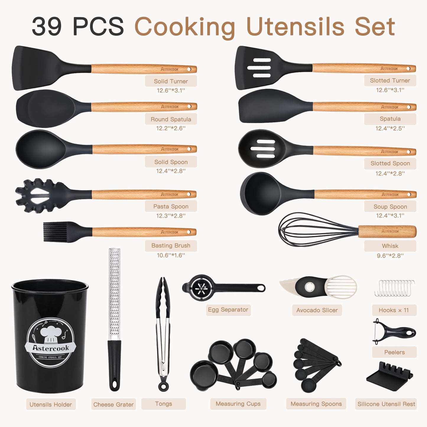 Astercook Juego de Utensilios de Cocina de 39 Piezas (Libre de BPA)