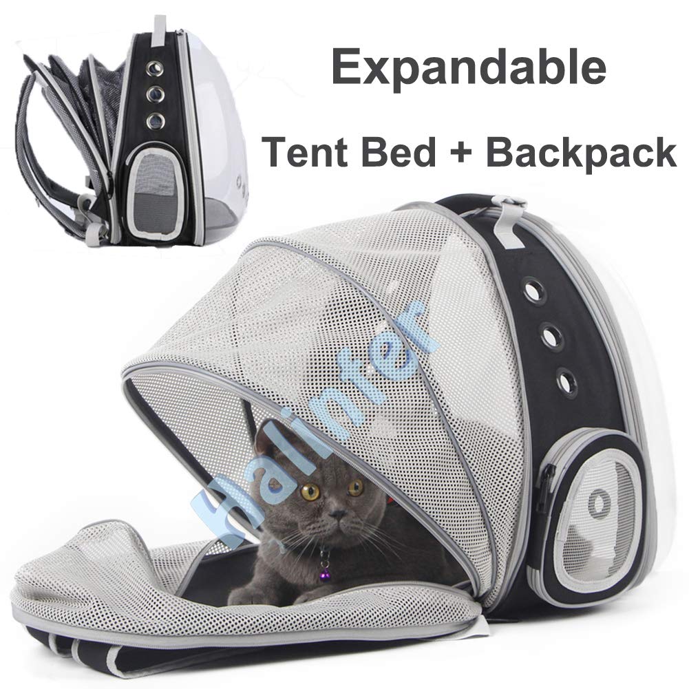 Back Expandable Cat Backpack Carrier, Fit up to 12 lbs, Space Capsule Bubble Window Pet Carrier Backpack to Carry and Transport Cat Bunny Small Puppy