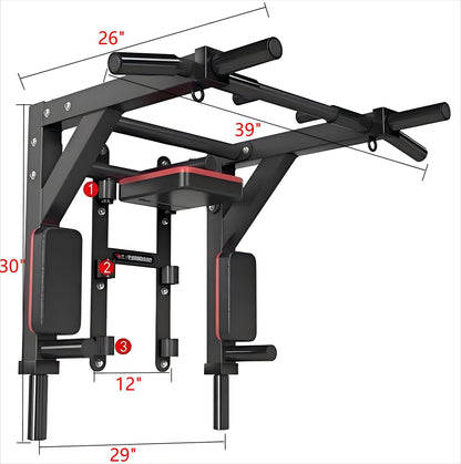 Barra de dominadas y estación de fondos de pared HAKENO (Soporta 800 lbs)
