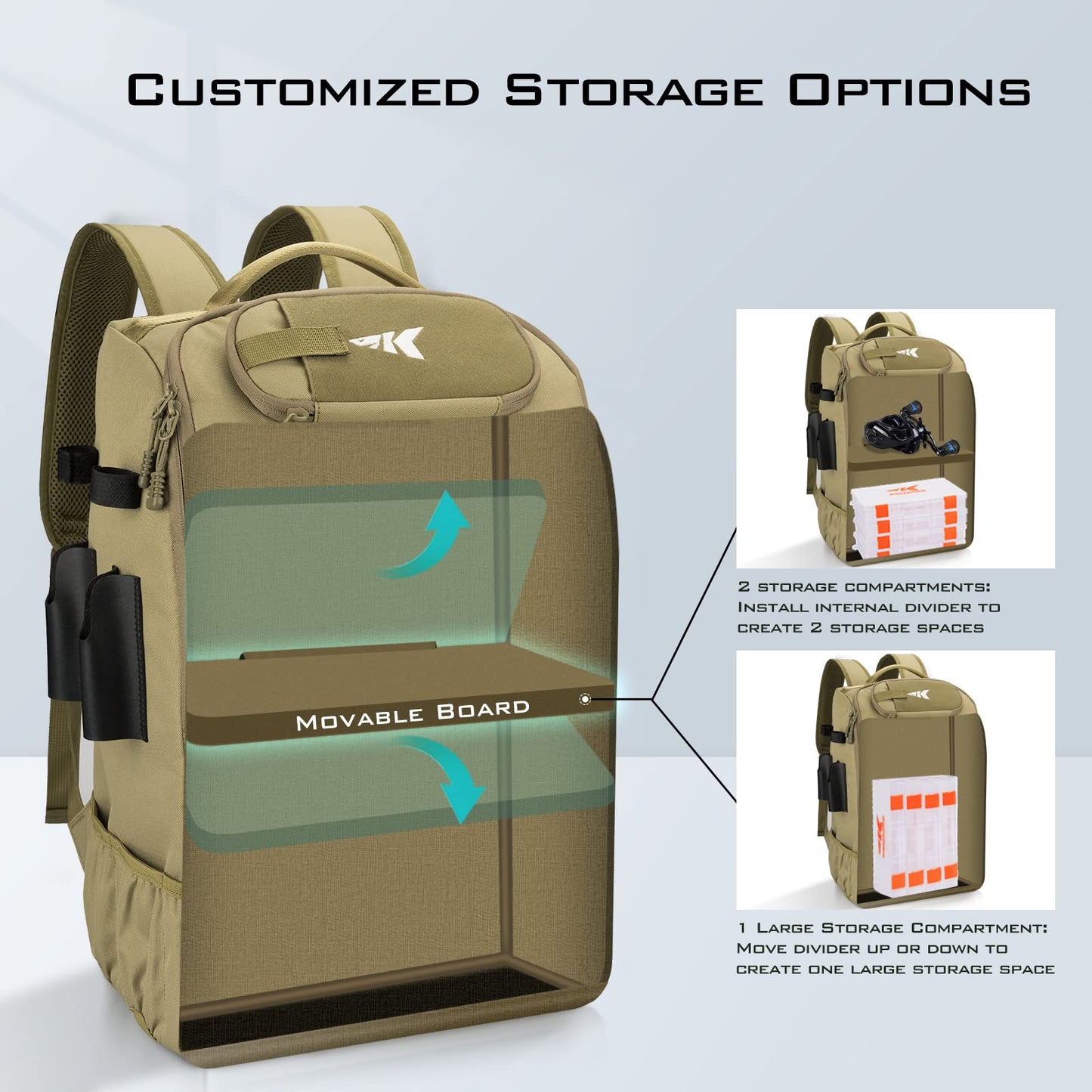 KastKing Mochila de Aparejos de Pesca KarryAll (40/26L / Khaki)