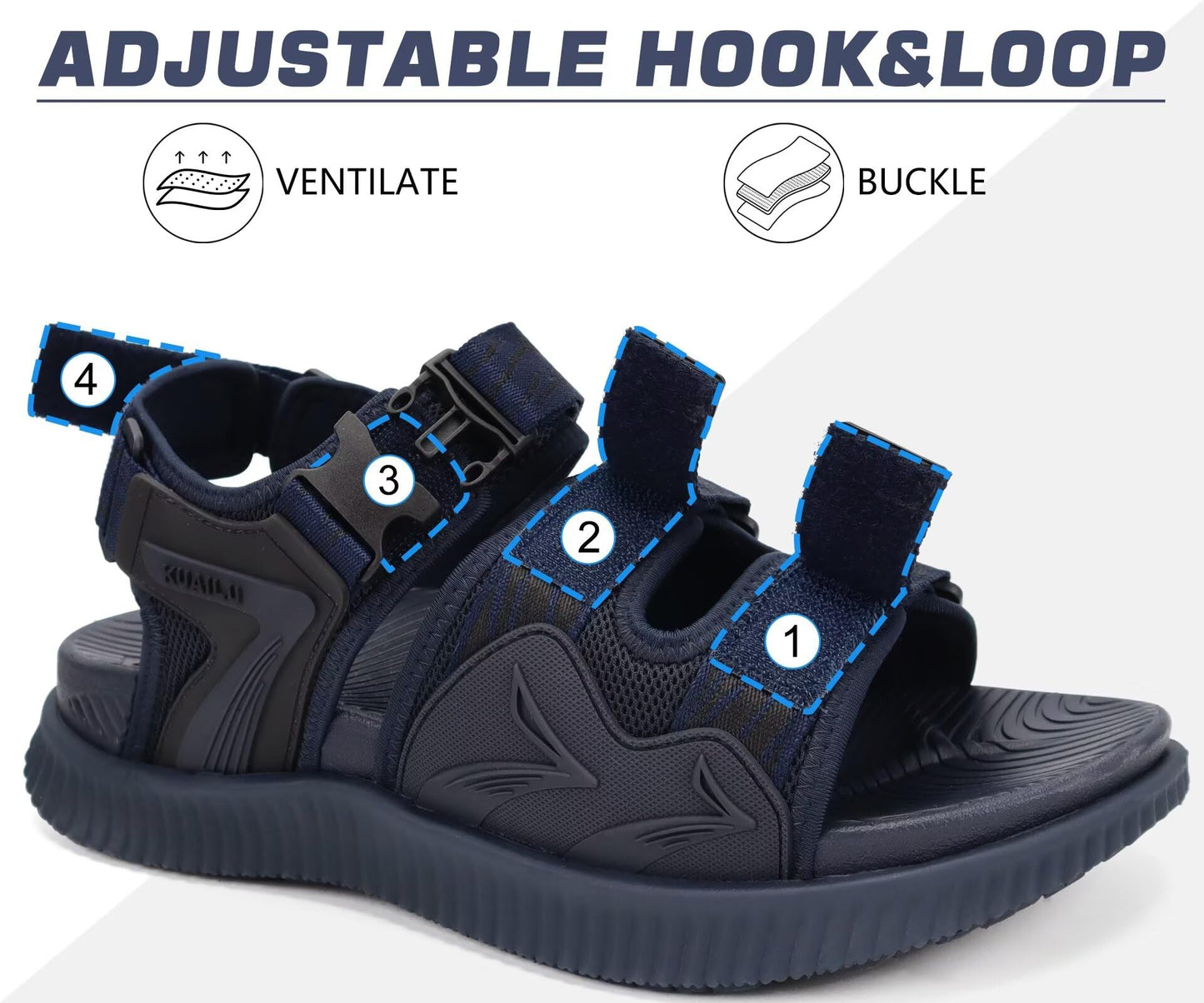 KuaiLu Mens Arch Support Hiking Sandals Orthotic Athletic Sport Recovery Walking Cushion Sandals Open Toe Summer Beach Travel Sandles Plantar Fasciitis Water Sandalias For Camping DarkBlue 9