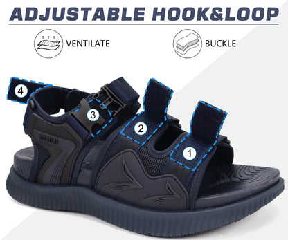 KuaiLu Mens Arch Support Hiking Sandals Orthotic Athletic Sport Recovery Walking Cushion Sandals Open Toe Summer Beach Travel Sandles Plantar Fasciitis Water Sandalias For Camping DarkBlue 9