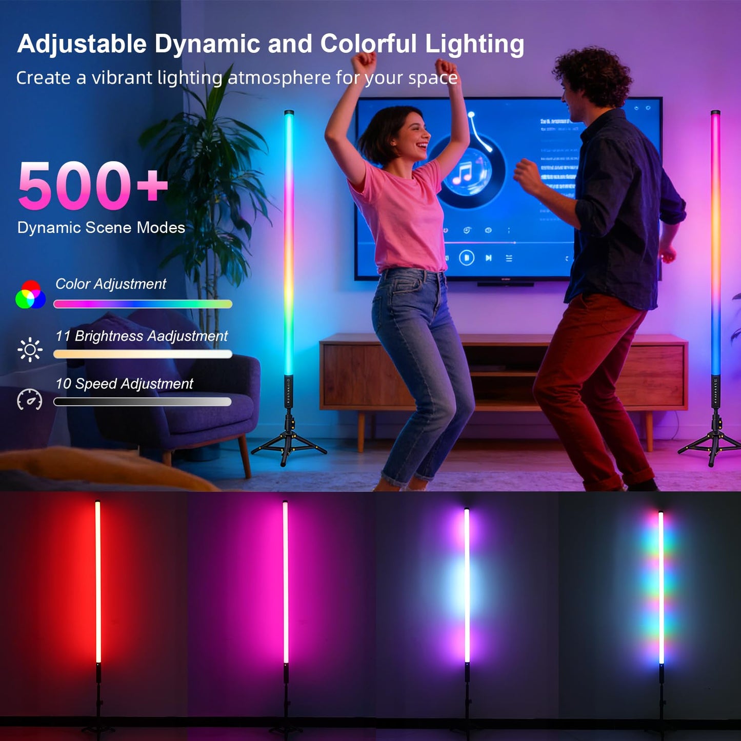 2 Pack 4ft RGB Tube Light with Stand, 5000mAh Battery Light Tube, 500 Lighting Modes, 2.4G Remote, Dimmable Neon LED Video Light Bar for Photography Studio DJ Party Wedding Stage Lighting