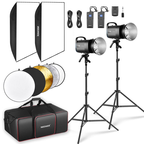 NEEWER 600Ws Studio Monolight Flash Light Kit: 2 Pack S101-300W 5600K Strobe Lights with 150W Modeling Lamps/Bowens Mount/Softboxes/Stands, Reflector/RT-16 Trigger/Bag for Photography Portrait Product