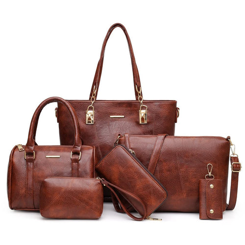 2E-youth Set de Bolsos y Carteras de Diseñador para Mujer (Marrón / 6 Piezas)