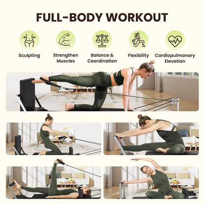 TYRSEN Foldable Pilates Reformer - Reformer Pilates Machine with Springs, Quick-Assembly Pilates Power Gym Equipment for Home Workout & Gym, Pilates Machine with Upgraded Wheels and Jumpboard