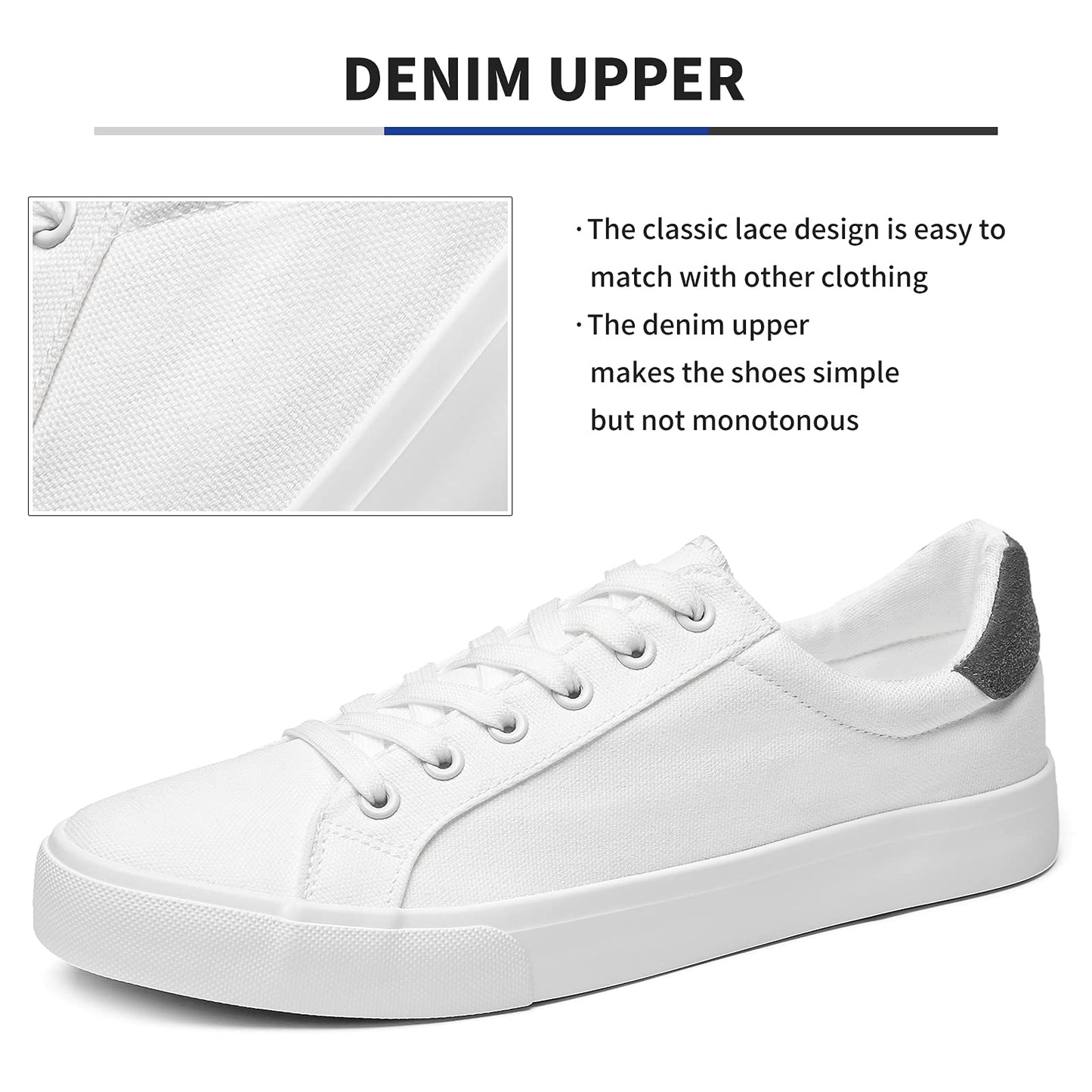 FRACORA Mens Canvas Shoes White Black Sneakers Low Top Lace Up Casual Shoe(Milk White, US10)