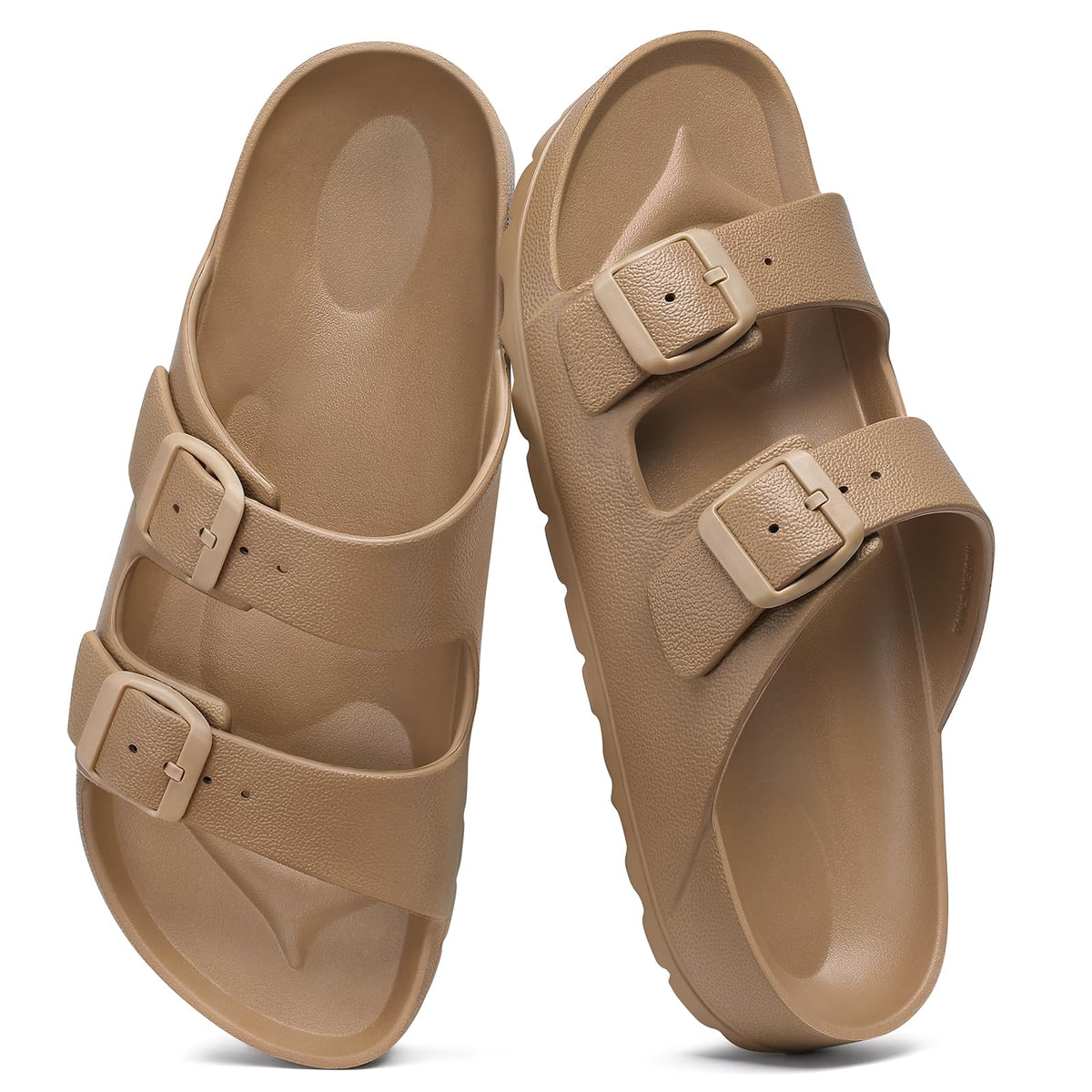 shevalues Women's Comfort Sandals with Medium Arch Support Double Buckle Adjustable EVA Slides for Summer Beach, Brown 38(