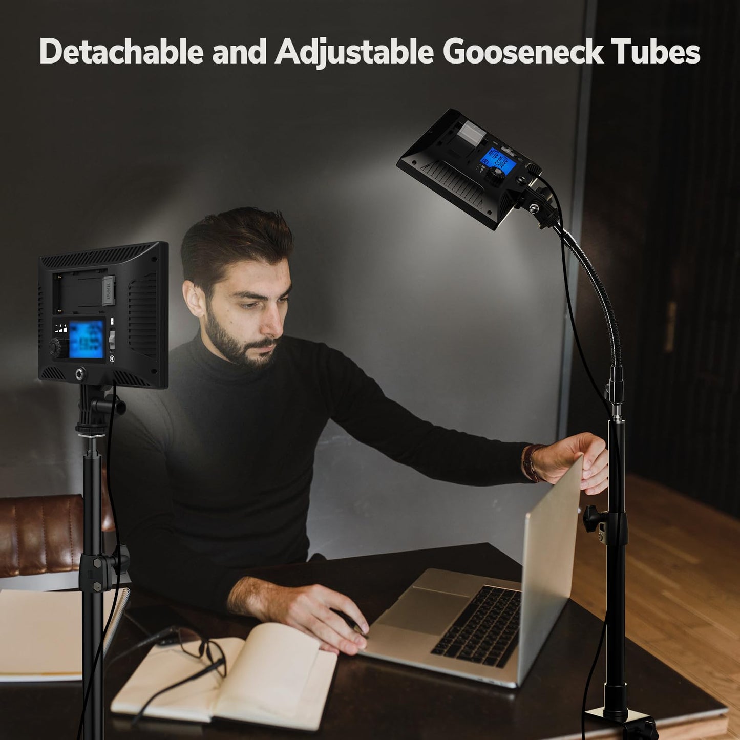 Dazzne 2Pack Streaming Key Light, LED Video Light Dimmable Bi-Color 3200-5600k Video Conference Lighting with Gooseneck Tubes Desk Light for Stream/Podcast/Gaming/Zoom Meetings/Broadcast/YouTube