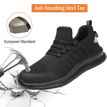 Steel Toe Shoes for Men and Women Comfortable Lightweight Work Safety Shoes Puncture Proof Slip Resistant Indestructible Sneakers Construction Work Utility Black M13