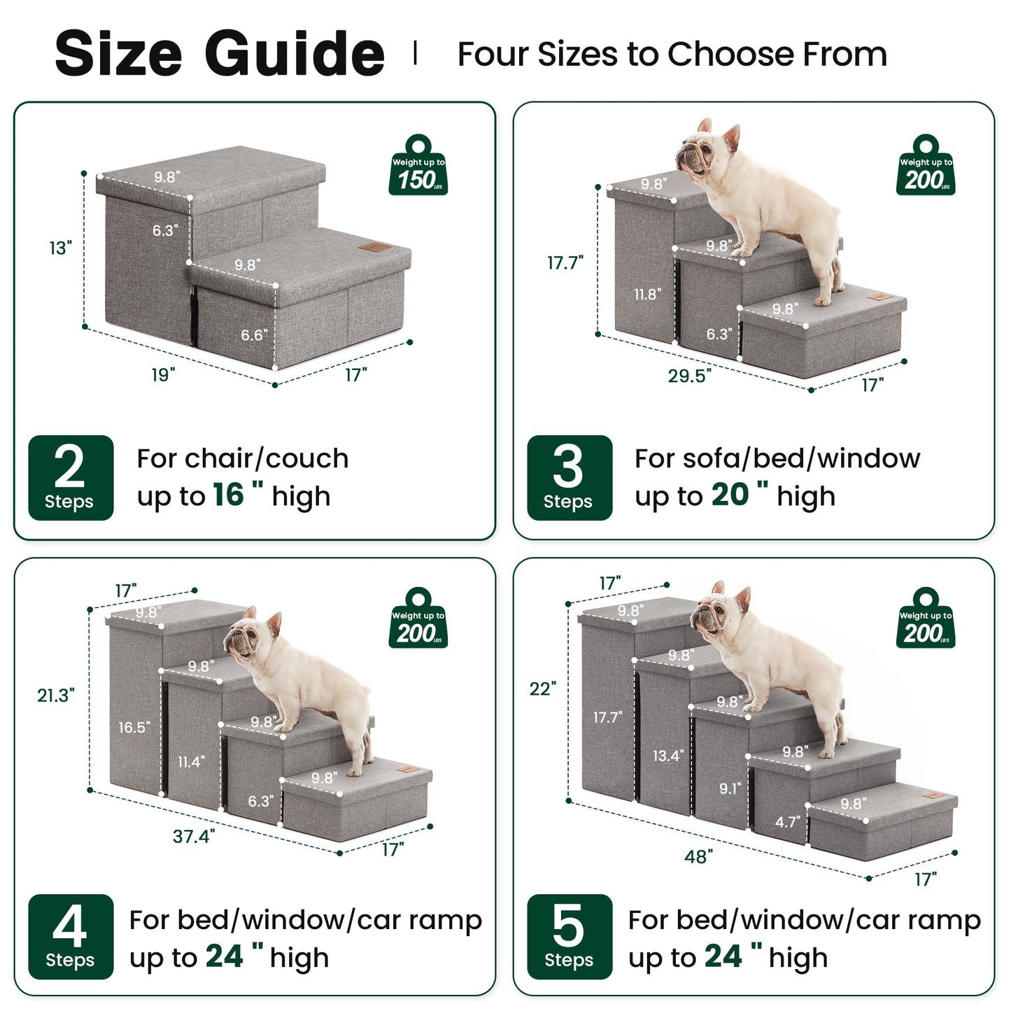 Love's cabin Escaleras para Perros de 3 Escalones (18" / Gris Sólido)