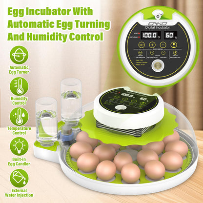 Incubadora de Huevos con Volteo Automático y Control de Humedad (Capacidad de 18 Huevos)