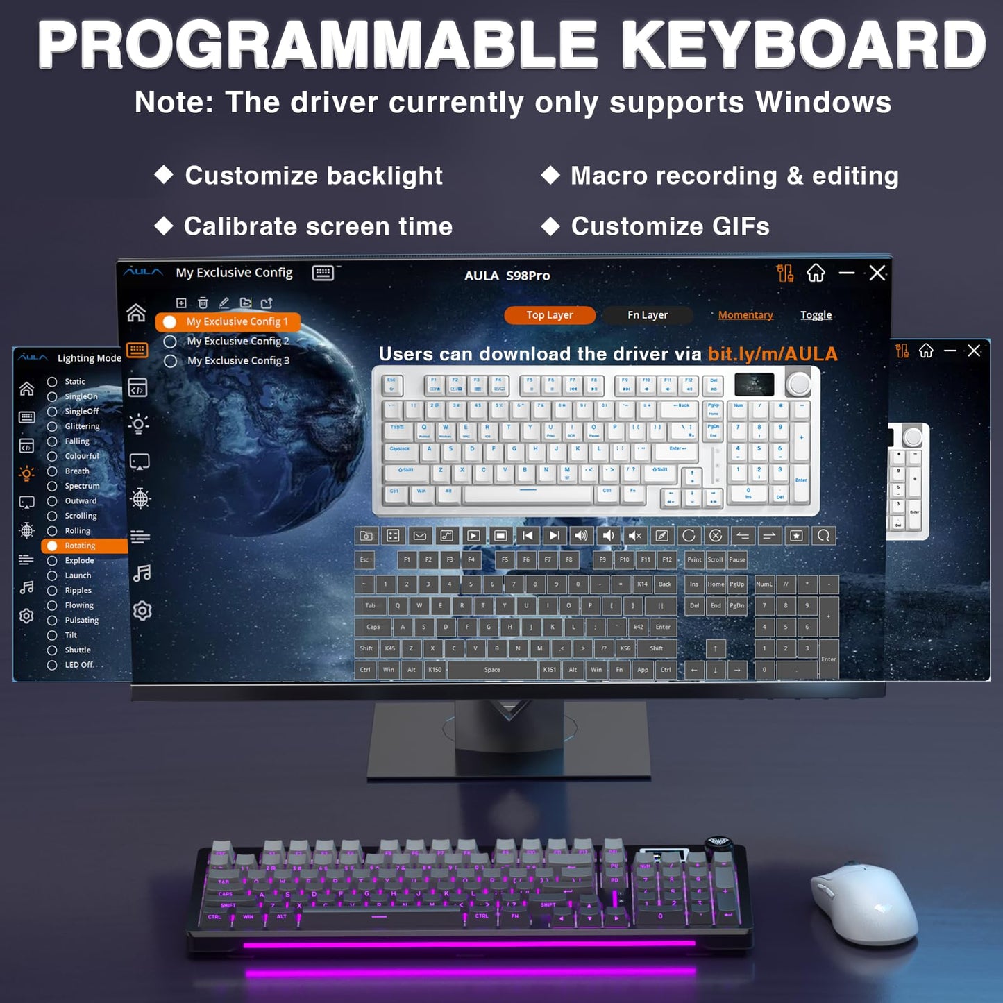 AULA Teclado Mecánico Inalámbrico Gaming S98 Pro (Con Pantalla)