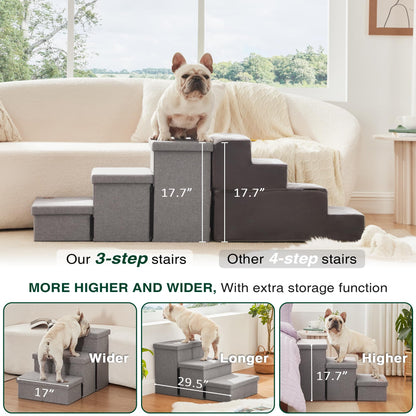 Love's cabin Escaleras para Perros de 3 Escalones (18" / Gris Sólido)