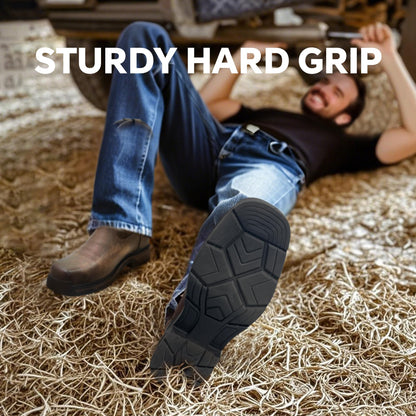 ANGRYRAM Cowboy Work Boots for Men Waterproof Square Toe Leather Western Boots Puncture Resistant Indestructable Steel Toe Safety Boots for Men