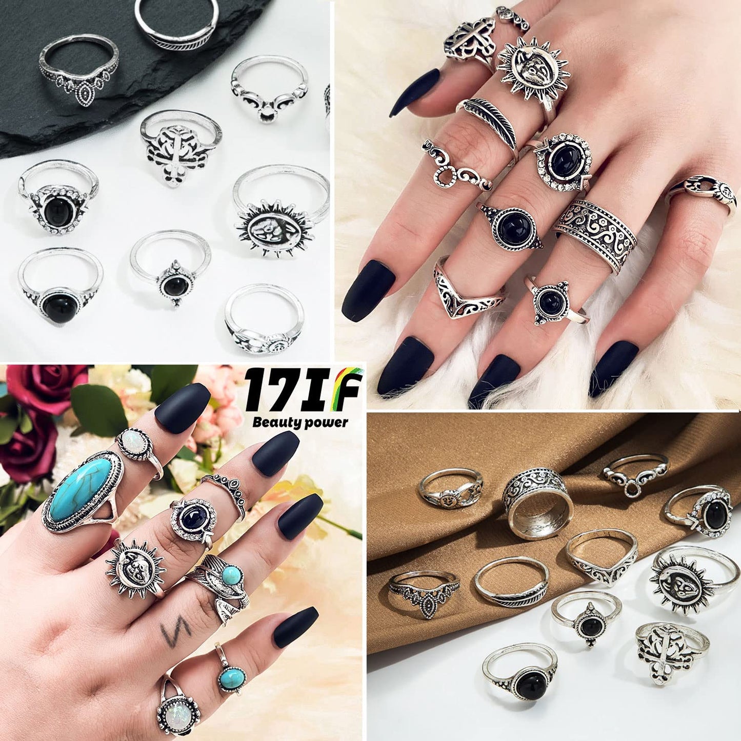 17IF Juego de Anillos Vintage para Mujer (19 Piezas)