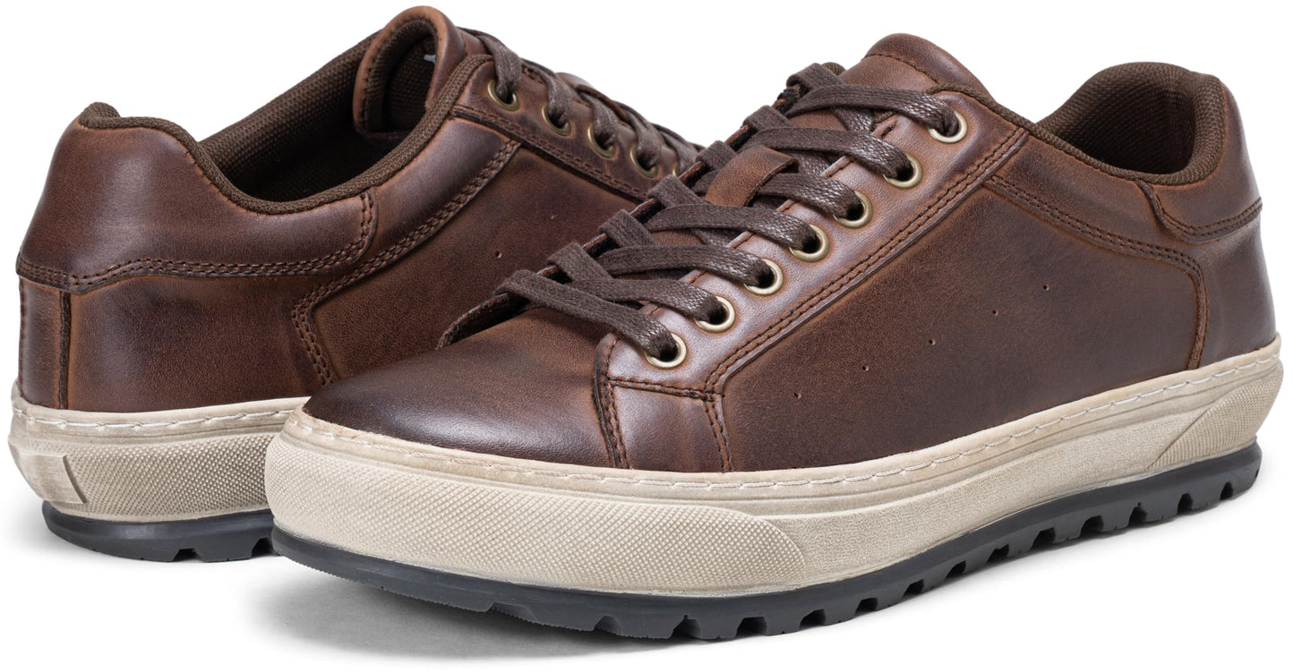 Jousen Men's Shoes Leather Casual Dress Sneakers with Vintage-Distressed-Sole (AMY5124A Darkbrown 09.5)