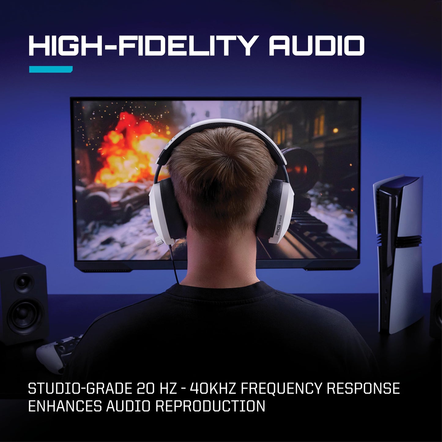 RIG R5 Spear PRO HS Wired Gaming Headset Officially Licensed for PlayStation, PS5, PS4, PC - 40mm Graphene Drivers, Tempest 3D Audio, Flip-to-Mute Mic, Memory Foam Cushions, 3.5mm -White