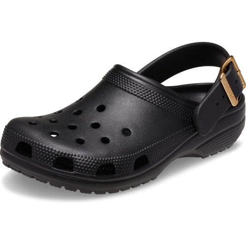 Crocs Unisex-Adult Classic Metallic Buckle Clogs, Metallic Black