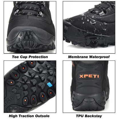 XPETI Men’s Thermator Mid-Rise Waterproof Hiking Boot Insulated Non-Slip Black 8