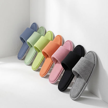 Yoerpe Women's Open Toe House Slippers – Breathable Waffle Fabric, Memory Foam Cushioning, Slip-On Summer Indoor Slippers, Non-Slip TPR Sole, Easy Care, Grey