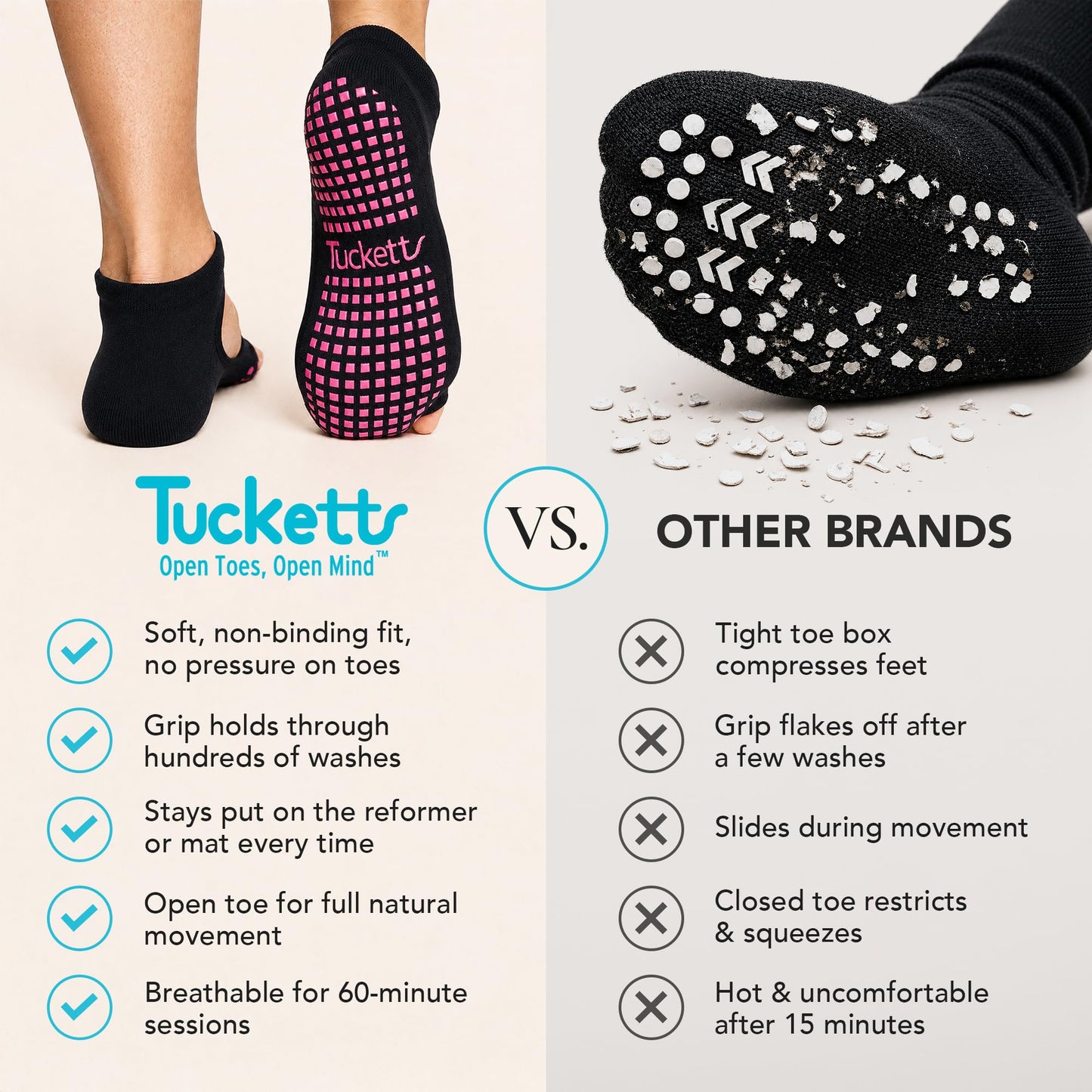 Tucketts Calcetines de Yoga sin Dedos Allegro (Paquete de 3 / S/M)