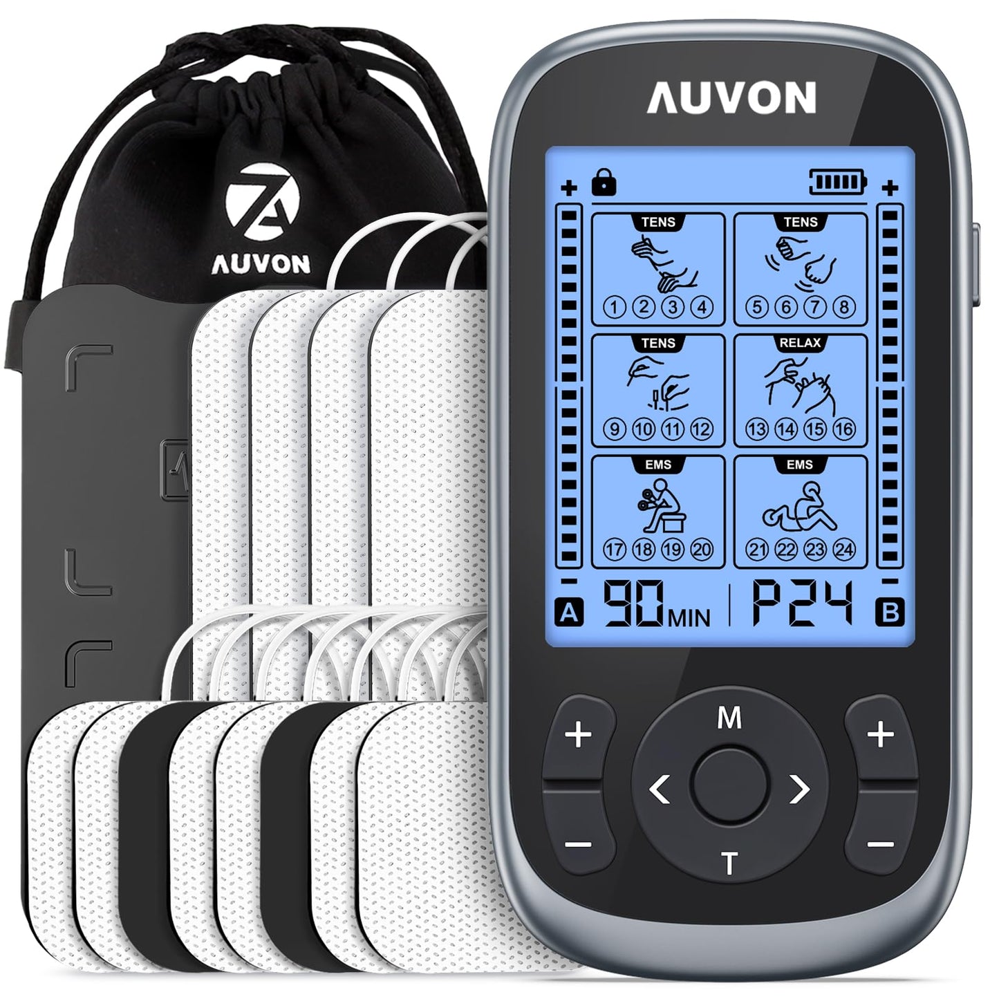 AUVON Unidad TENS y Electroestimulador Muscular 3 en 1