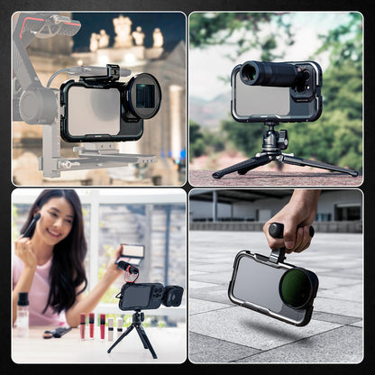 NEEWER 16 Pro Max Cage, Quick Release Video Rig Phone Stabilizer Compatible with iPhone 16 Pro Max with 67mm Filter Adapter, 17mm Lens Backplate, T Mount Lens Adapter Compatible with Moment, PA074