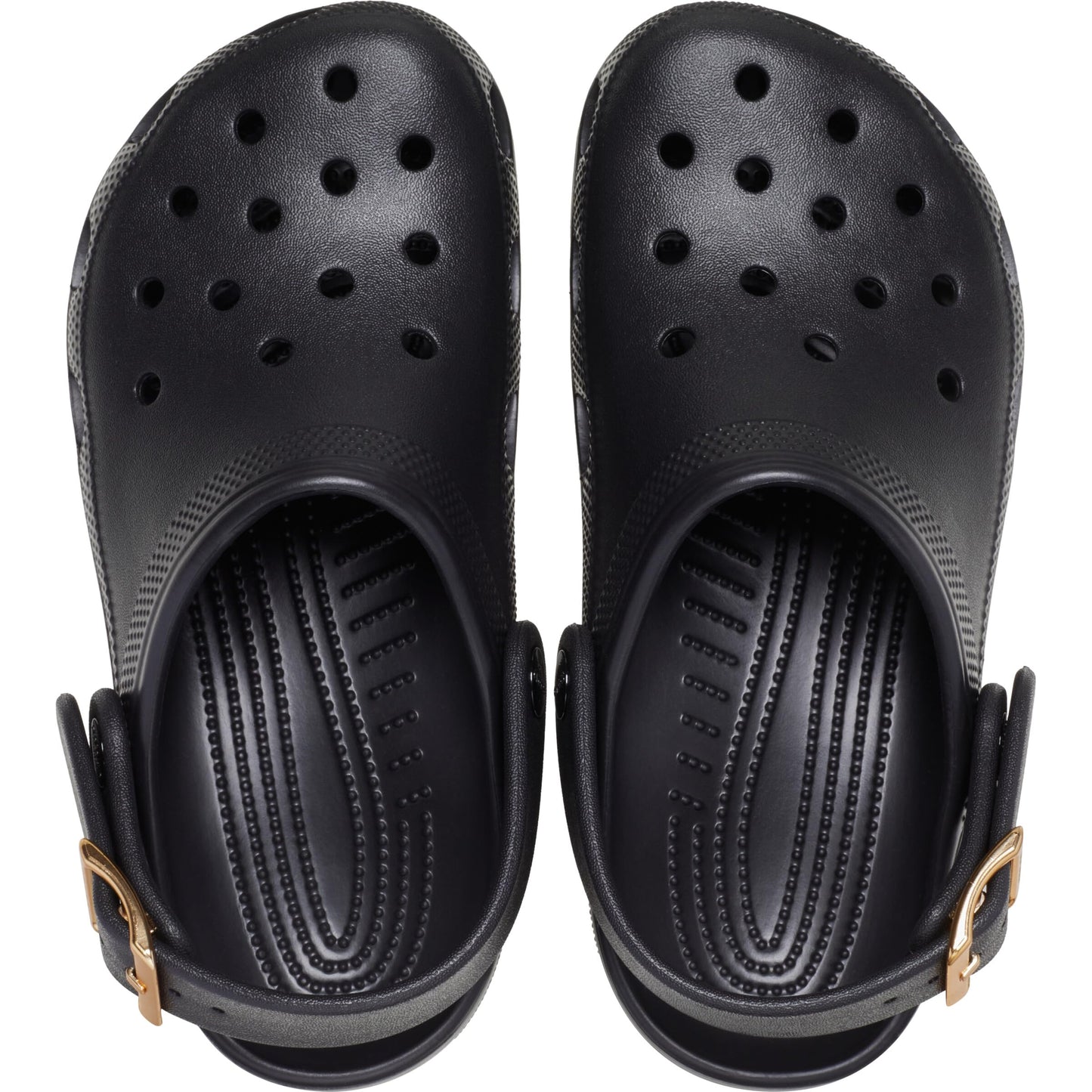 Crocs Unisex-Adult Classic Metallic Buckle Clogs, Metallic Black