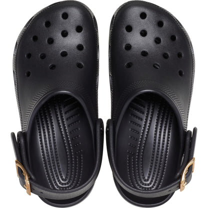 Crocs Unisex-Adult Classic Metallic Buckle Clogs, Metallic Black
