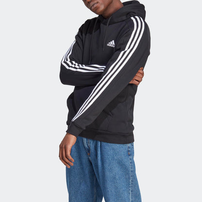 adidas Sudadera con Capucha Essentials Fleece 3-stripes para Hombre (Negro / Talla L)
