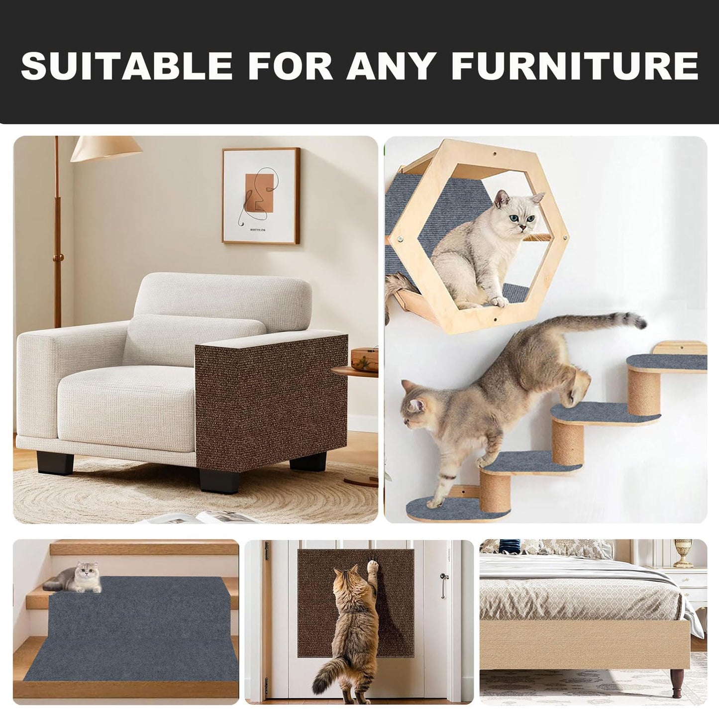 Estera Rascadora Autoadhesiva para Gatos (78.7"x15.8" / Beige)