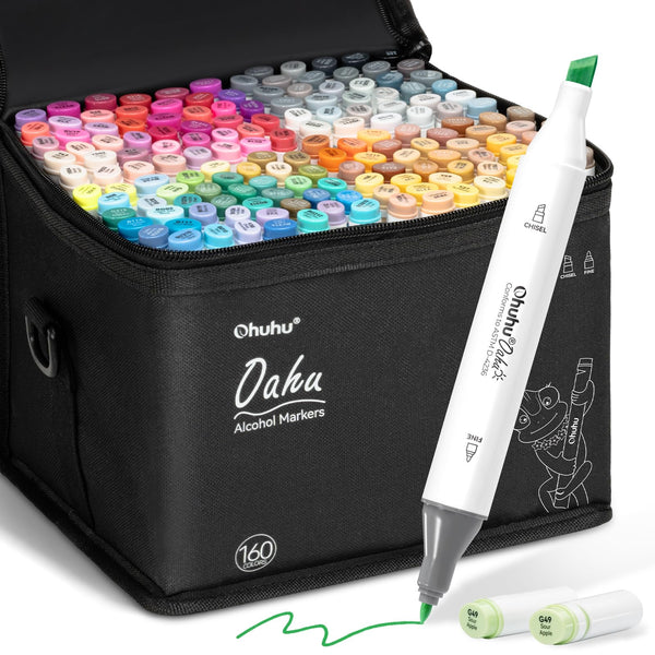 Ohuhu Marcadores de Alcohol (160 Colores / Puntas Dobles)