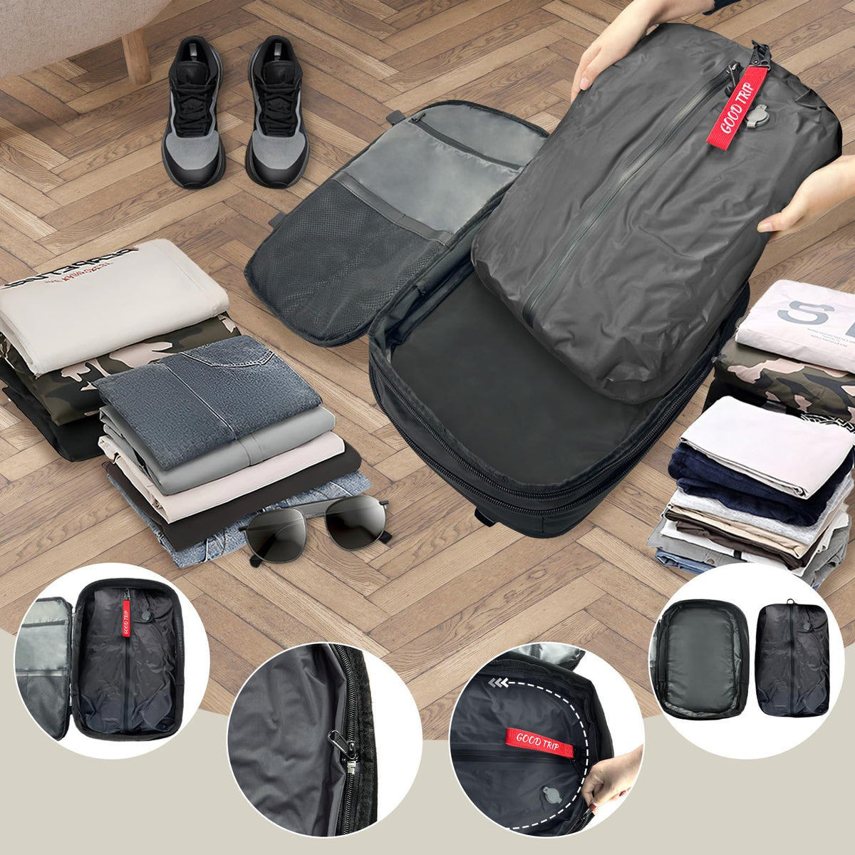 BYED Vacuum Backpack Travel-Expandable Compression Backpack with Air Pump,Usb,Tsa Lock, Air Backpacks with Removable Vacuum Bag,Carry On Vacpack for Men and Women