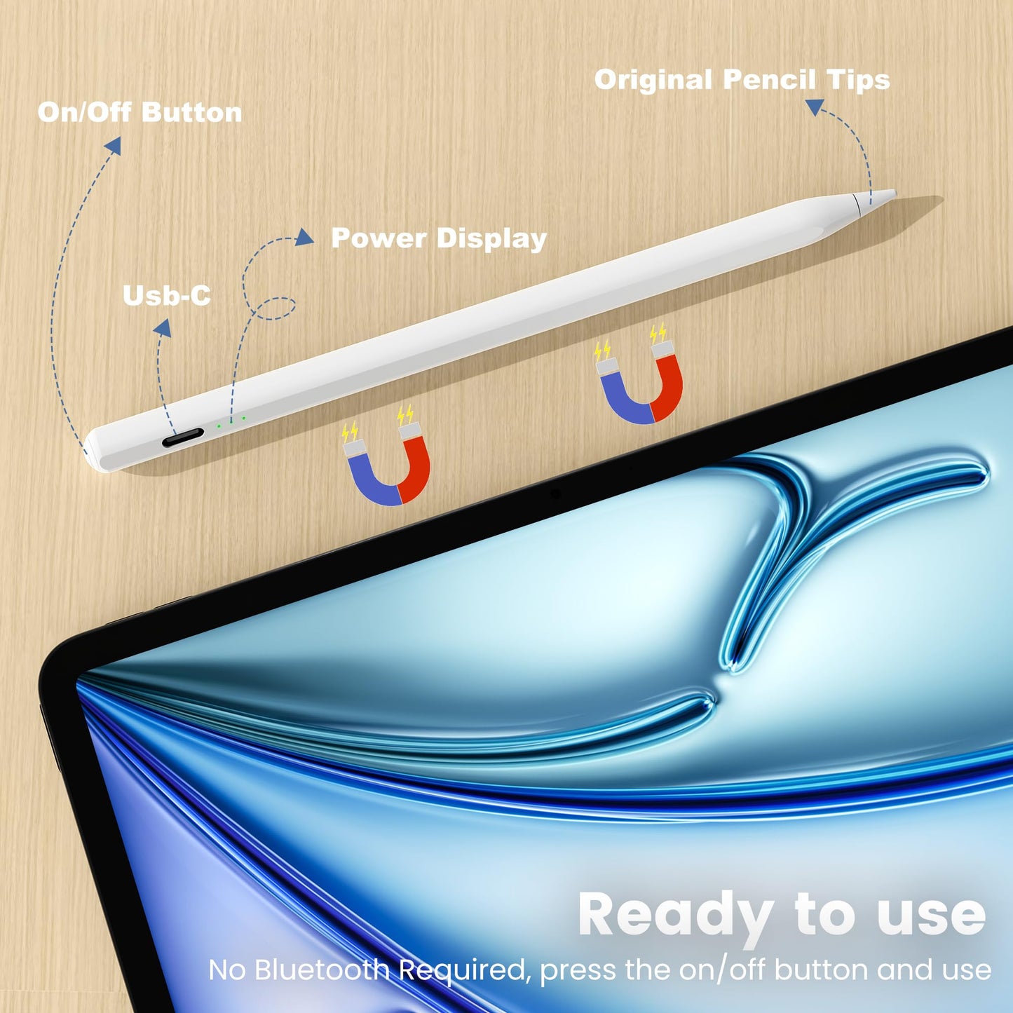 Penlike Pencil for Apple iPad A16 10th, Fast Charge Stylus Pen for 2026-2018 iPad A16/11-6th, Air 11"/13" M4/M3/M2/5th-3rd, Pro 13/11/M4/12.9, Mini A17 Pro/6/5th Palm Rejection Tilt Sensitivity