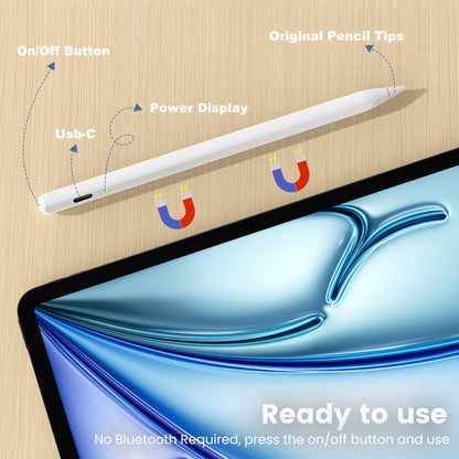 Penlike Pencil for Apple iPad A16 10th, Fast Charge Stylus Pen for 2026-2018 iPad A16/11-6th, Air 11"/13" M4/M3/M2/5th-3rd, Pro 13/11/M4/12.9, Mini A17 Pro/6/5th Palm Rejection Tilt Sensitivity