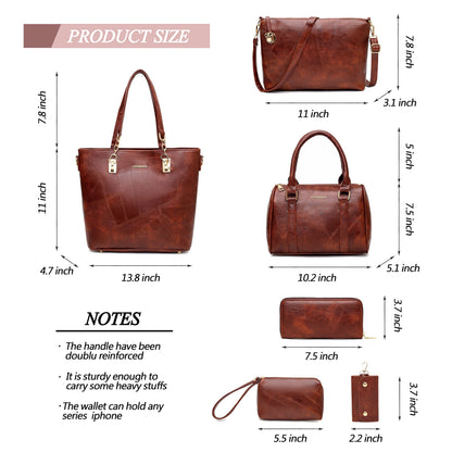 2E-youth Set de Bolsos y Carteras de Diseñador para Mujer (Marrón / 6 Piezas)