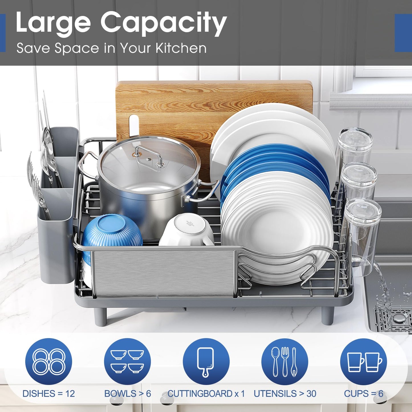 Urackify Escurridor de Platos de Acero Inoxidable (Alta Capacidad)