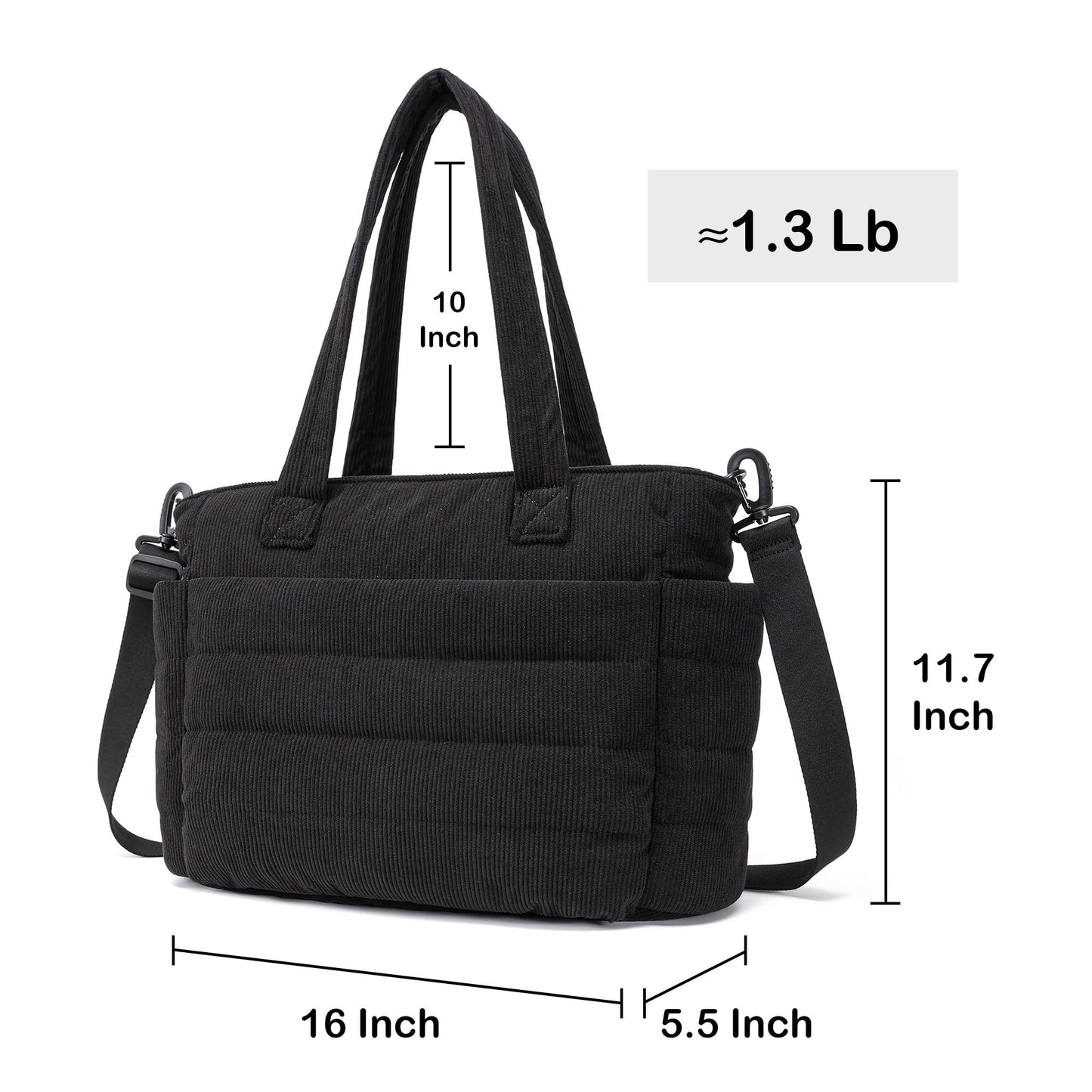 AOCINA Bolso de Mano Acolchado para Mujer (Pana Negro Azabache)