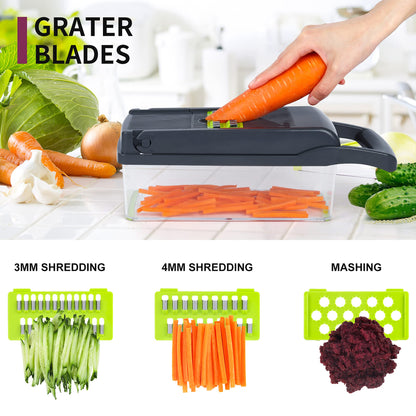 Cortador de Verduras y Mandolina 10 en 1 (Gris/Verde)