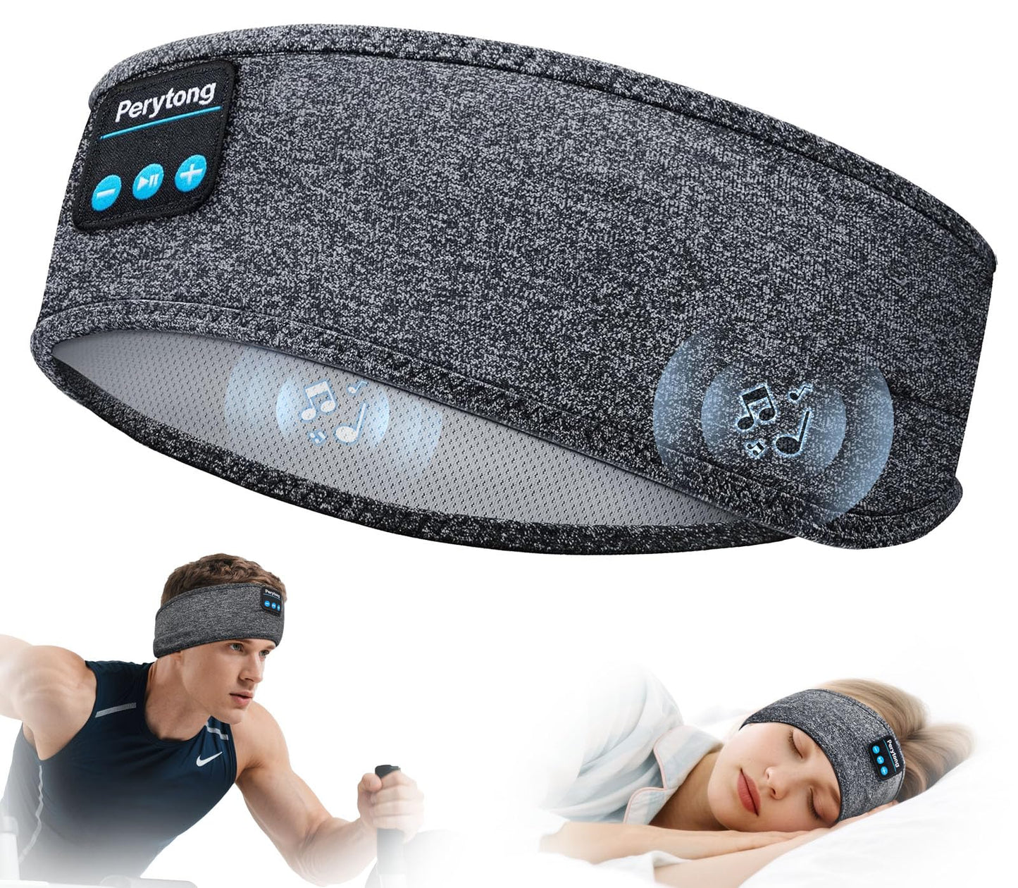 Perytong Sleep Headphones Wireless, Bluetooth Sports Headband Headphones with Ultra-Thin HD Stereo Speakers Perfect for Sleeping,Workout,Jogging,Yoga,Insomnia, Air Travel, Meditation (Grey)